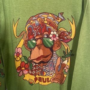 Pureskin wool hippie monkey peace sign flower power pullover sweater